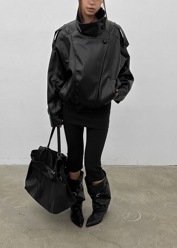 Formless high-neck leather jumper
