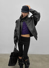 Formless high-neck leather jumper