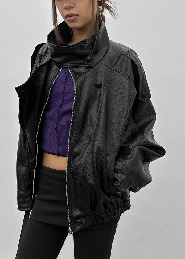Formless high-neck leather jumper