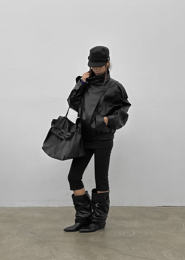 Formless high-neck leather jumper