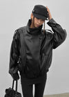 Formless high-neck leather jumper