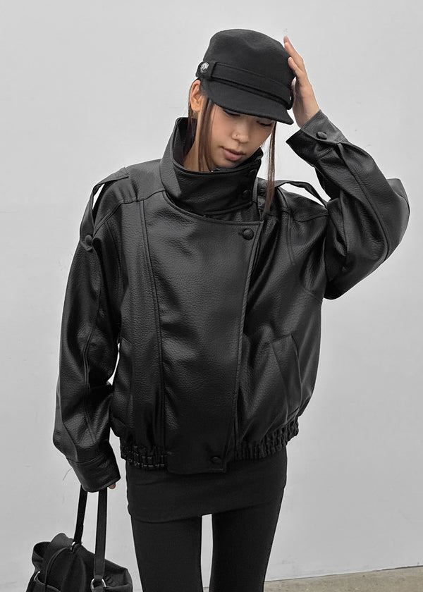 Formless high-neck leather jumper