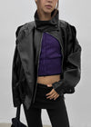Formless high-neck leather jumper