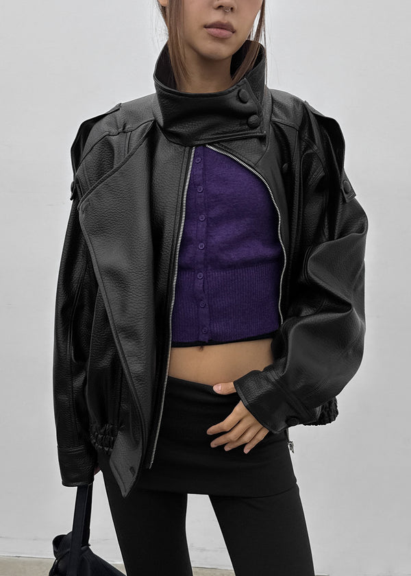 Formless high-neck leather jumper