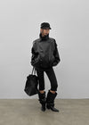 Formless high-neck leather jumper