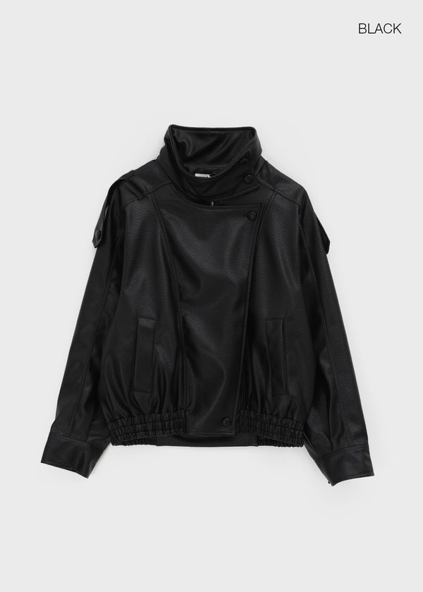 Formless high-neck leather jumper