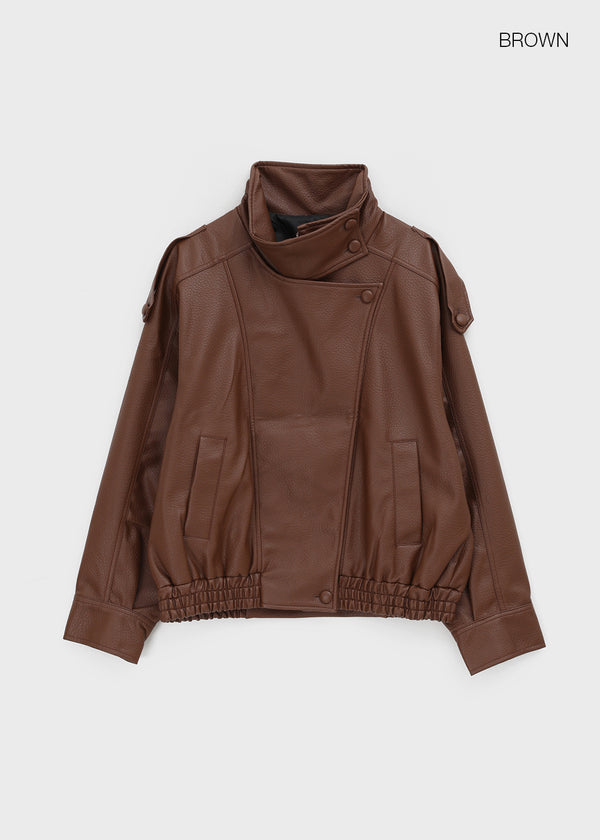 Formless high-neck leather jumper