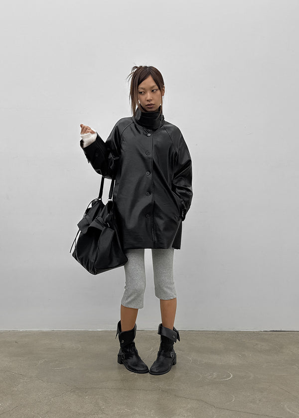 Volk High-Neck Half Leather Jacket