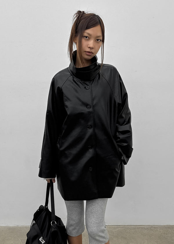 Volk High-Neck Half Leather Jacket