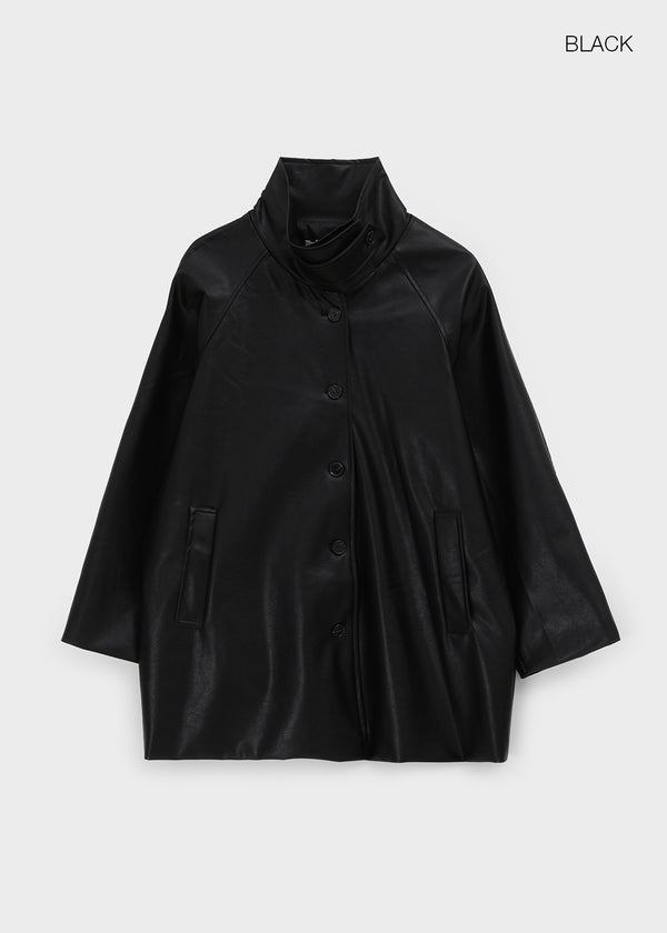 Volk High-Neck Half Leather Jacket