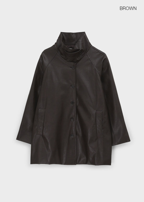 Volk High-Neck Half Leather Jacket