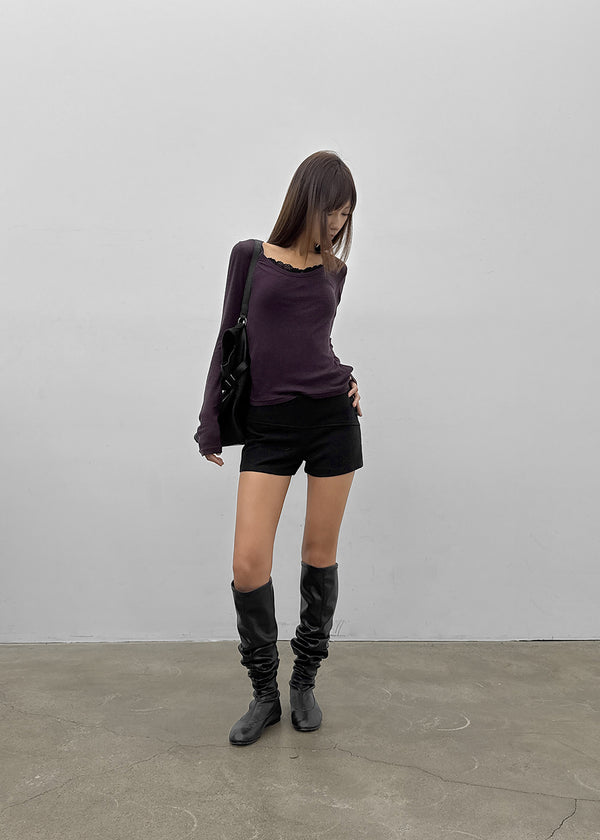 Geureoji ribbed U-neck Tencel long-sleeve shirt