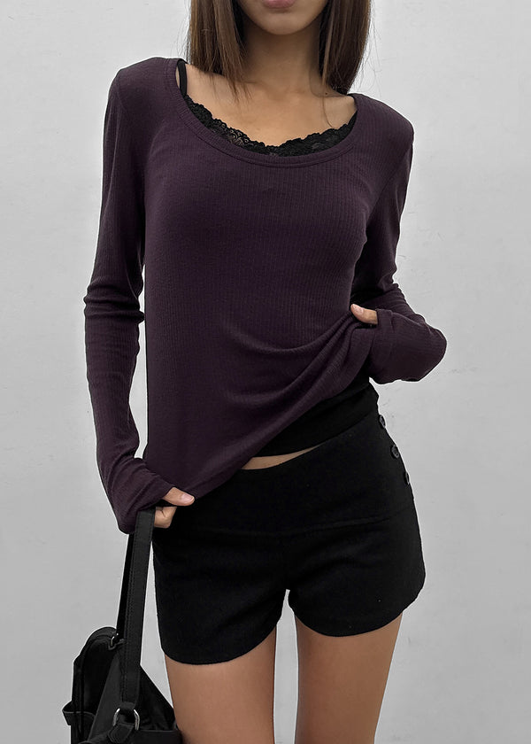 Geureoji ribbed U-neck Tencel long-sleeve shirt