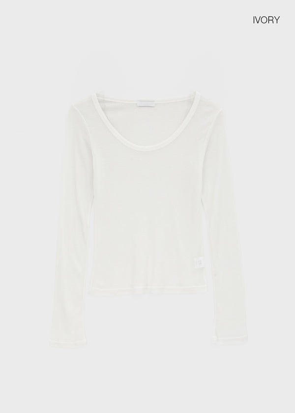 Geureoji ribbed U-neck Tencel long-sleeve shirt