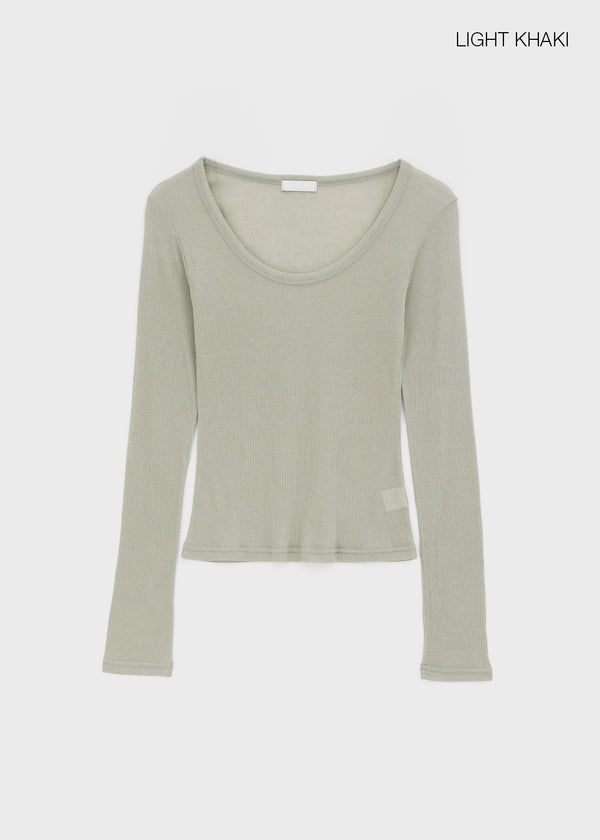 Geureoji ribbed U-neck Tencel long-sleeve shirt