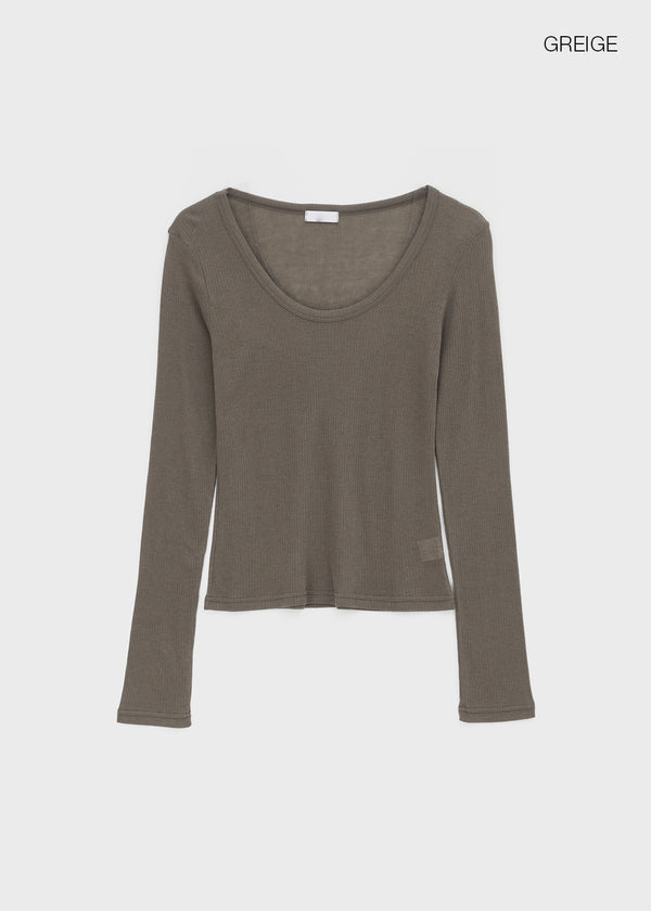 Geureoji ribbed U-neck Tencel long-sleeve shirt