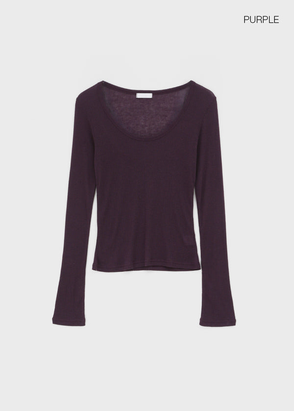Geureoji ribbed U-neck Tencel long-sleeve shirt