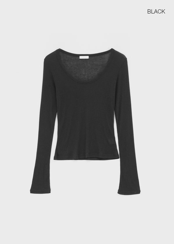 Geureoji ribbed U-neck Tencel long-sleeve shirt