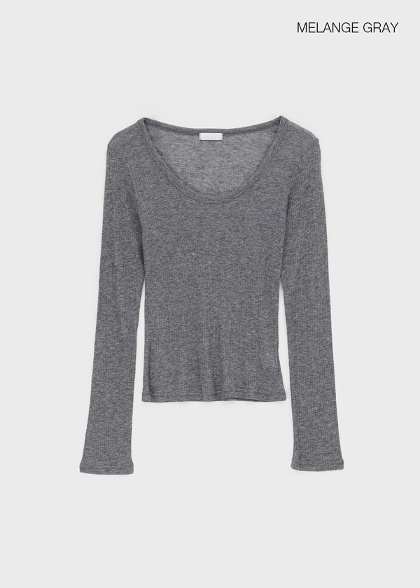 Geureoji ribbed U-neck Tencel long-sleeve shirt