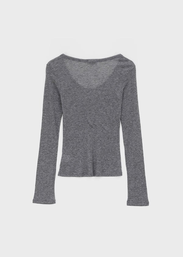 Geureoji ribbed U-neck Tencel long-sleeve shirt