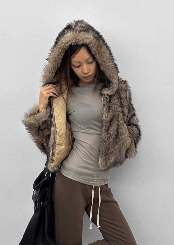 Daus Crop Hooded Fur Jacket