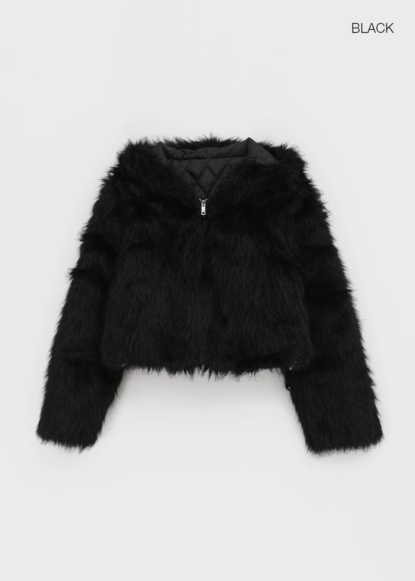 Daus Crop Hooded Fur Jacket