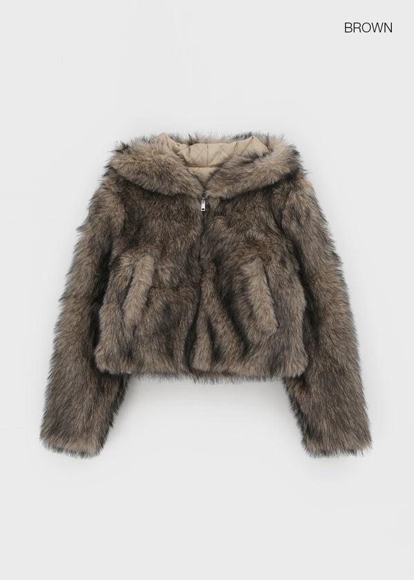 Daus Crop Hooded Fur Jacket