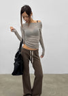 Rachi See-through Asymmetrical Tencel Long Sleeve Tee