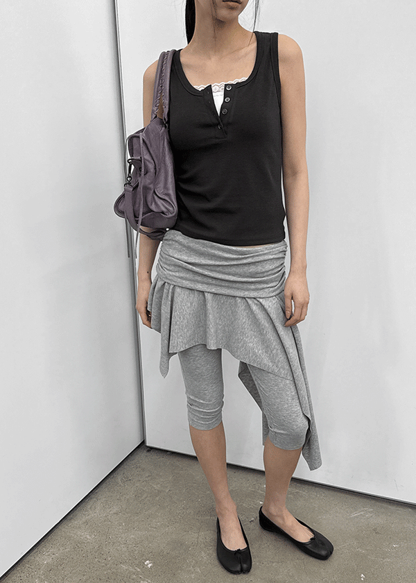 Canzel Folding Shirring Unbalanced Skirt Pants