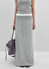 Kabdo Color-block Layered Banding Long Skirt