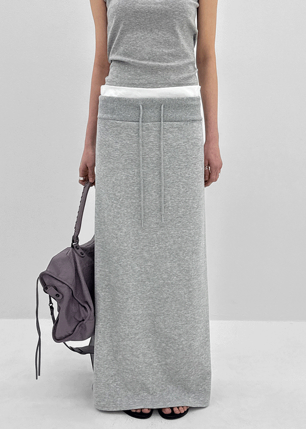 Kabdo Color-block Layered Banding Long Skirt