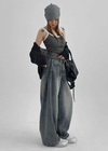Nonping Folding Washing Wide Denim Pants (2TYPE)