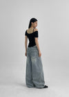 [MADE] Nebre Back Banding Wide Denim Pants