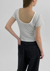 [MADE] Stripe Backless Short Sleeve T-shirt (Cap built-in)