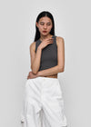 [B-BASIC] Camiseta sin mangas de cuello redondo acanalada corta.