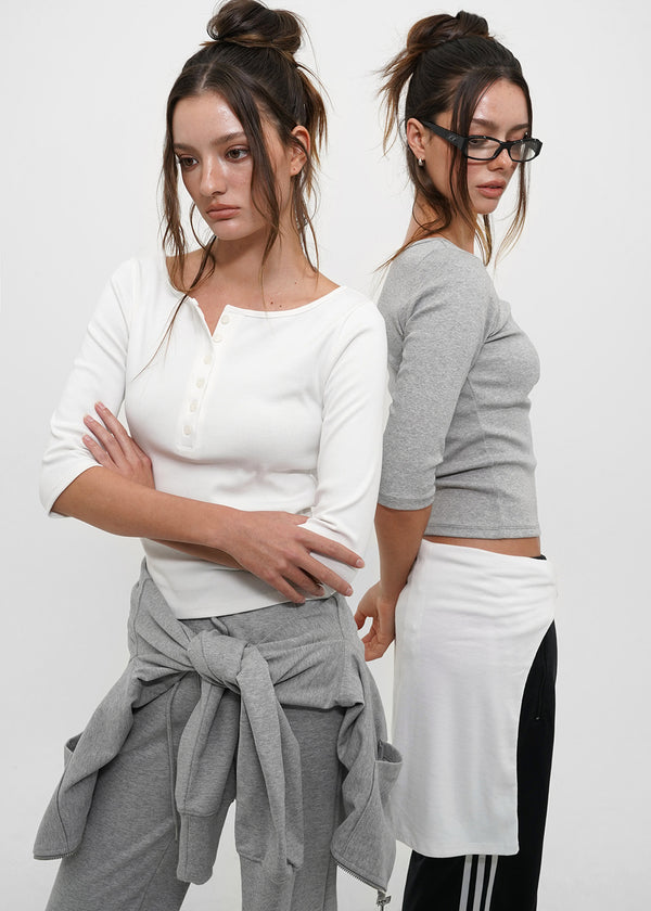 [B-BASIC] Tension Standard Henley Neck 3/4 Sleeve T-shirt (2size)