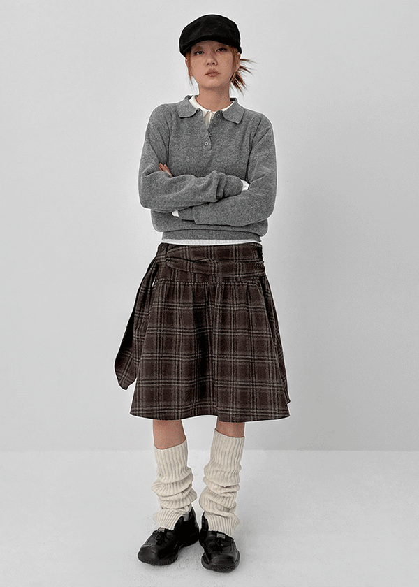 Bondir Check Flared Midi Skirt (30% Wool)