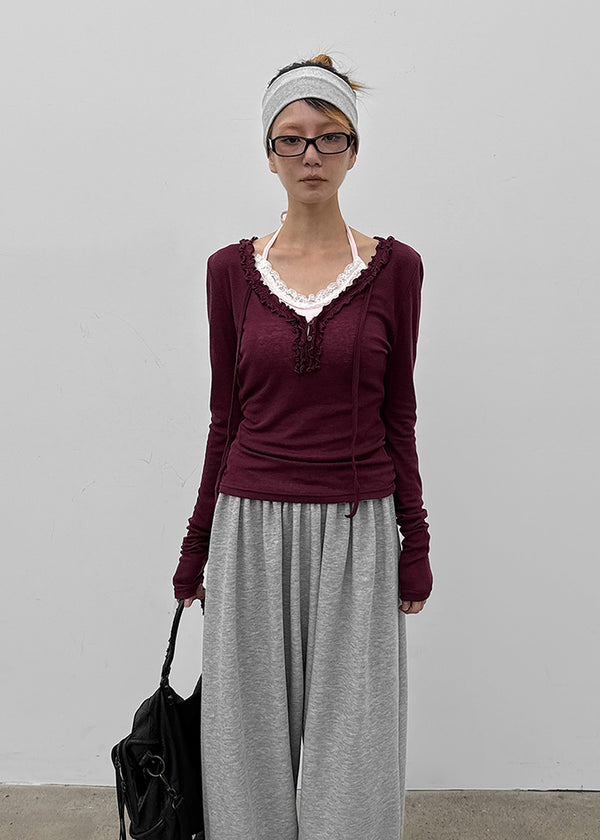 Abe Frill V-Neck Long Sleeve Tee (30% Wool)