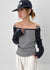 Luaping Color Block Boat Neck Long Sleeve T-shirt