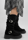 Beeoping Buckle Suede Long Boots