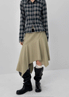 Moric Washed Uneven Midi Skirt (belt Set)