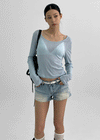 Yuuni U-Neck Summer Ribbed Long Sleeve Tee