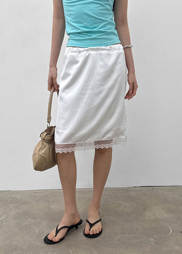 Mondelang Lace Satin Midi Skirt
