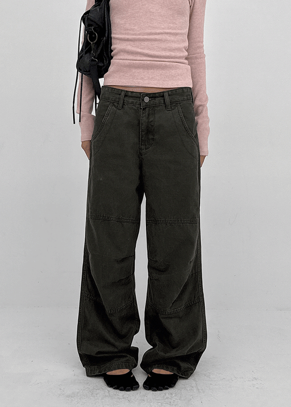 Mulberry Cut-out Washed Wide Pants
