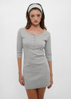 [B-BASIC] Tension Standard Henley Neck 3/4 Sleeve Mini Dress (2 SIZE)