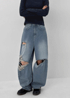Khanel Damage Wide Balloon Denim Pants
