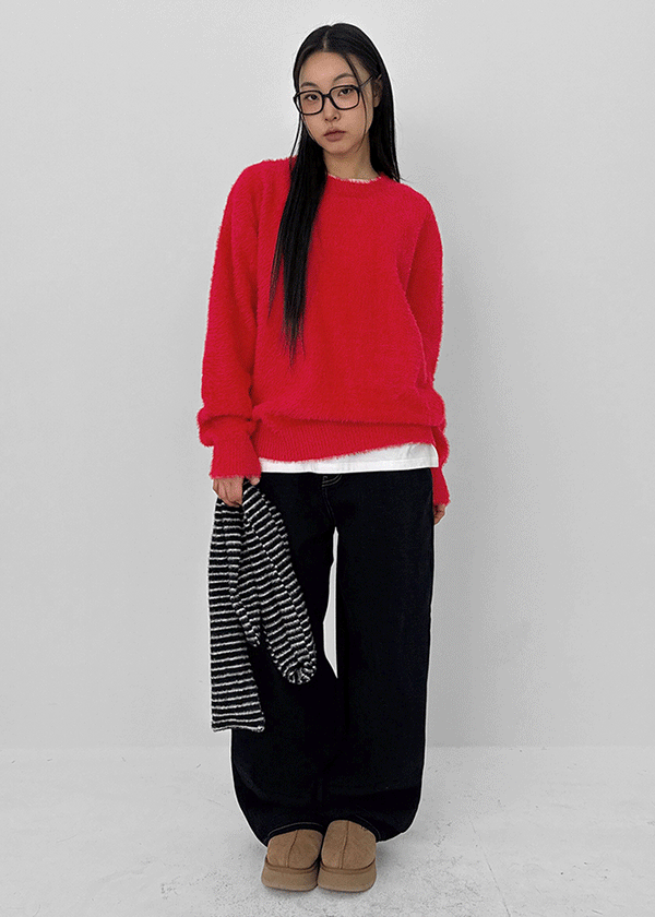 Somal Raised Fleece Wide Denim Pants