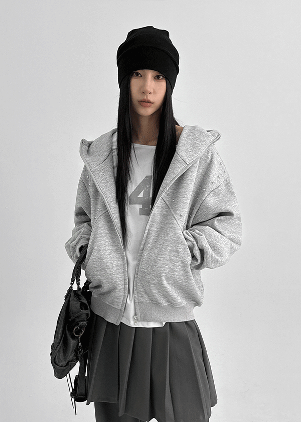 Storms Stud High Neck Hooded Zip-up