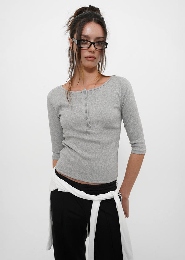 [B-BASIC] Tension Standard Henley Neck 3/4 Sleeve T-shirt (2size)