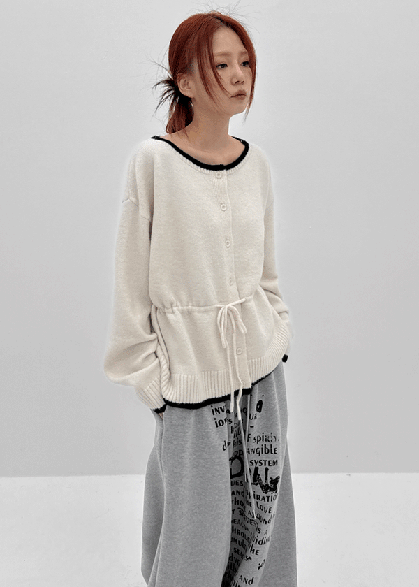 Shabu Strap Color Block Wool Knit Cardigan